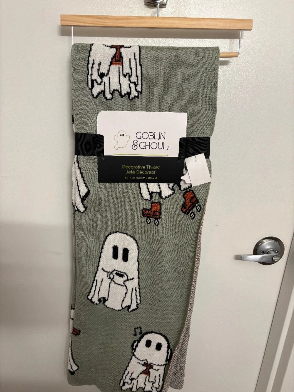 VIRAL Goblin & Ghoul Ghost Decorative Throw - Sage Green skates, coffee, music